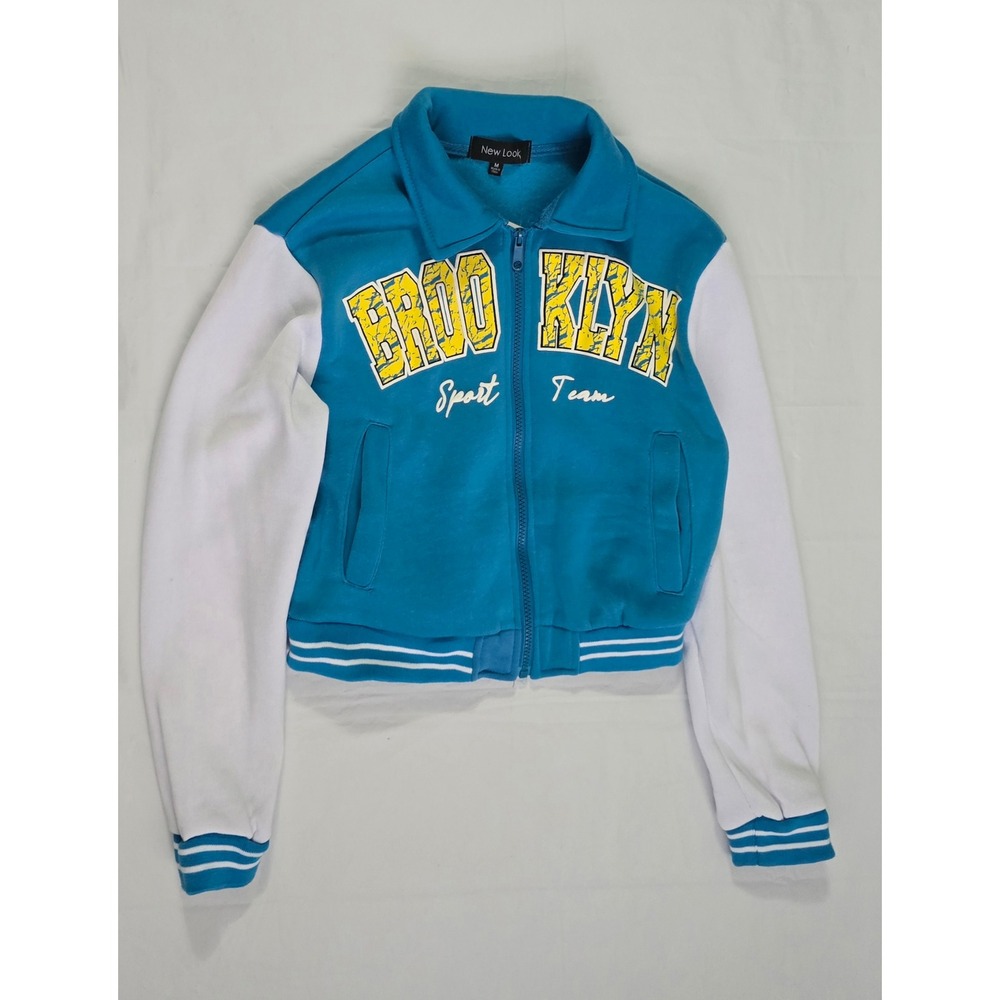 New Look Brooklyn Sport Team Varsity Bomber Jacket Teal Blue White Size M - Picture 2 of 16